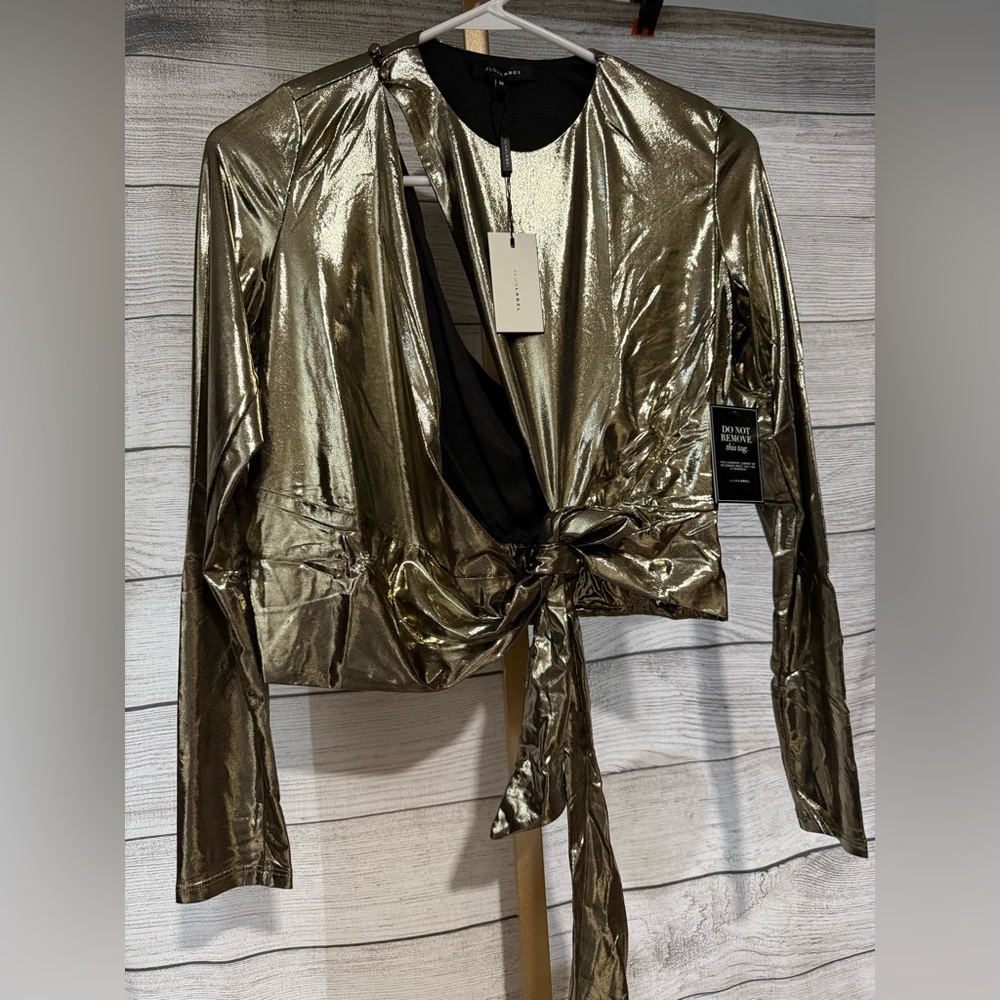 JLUXLABEL gold radiance metallic tie knot top size M